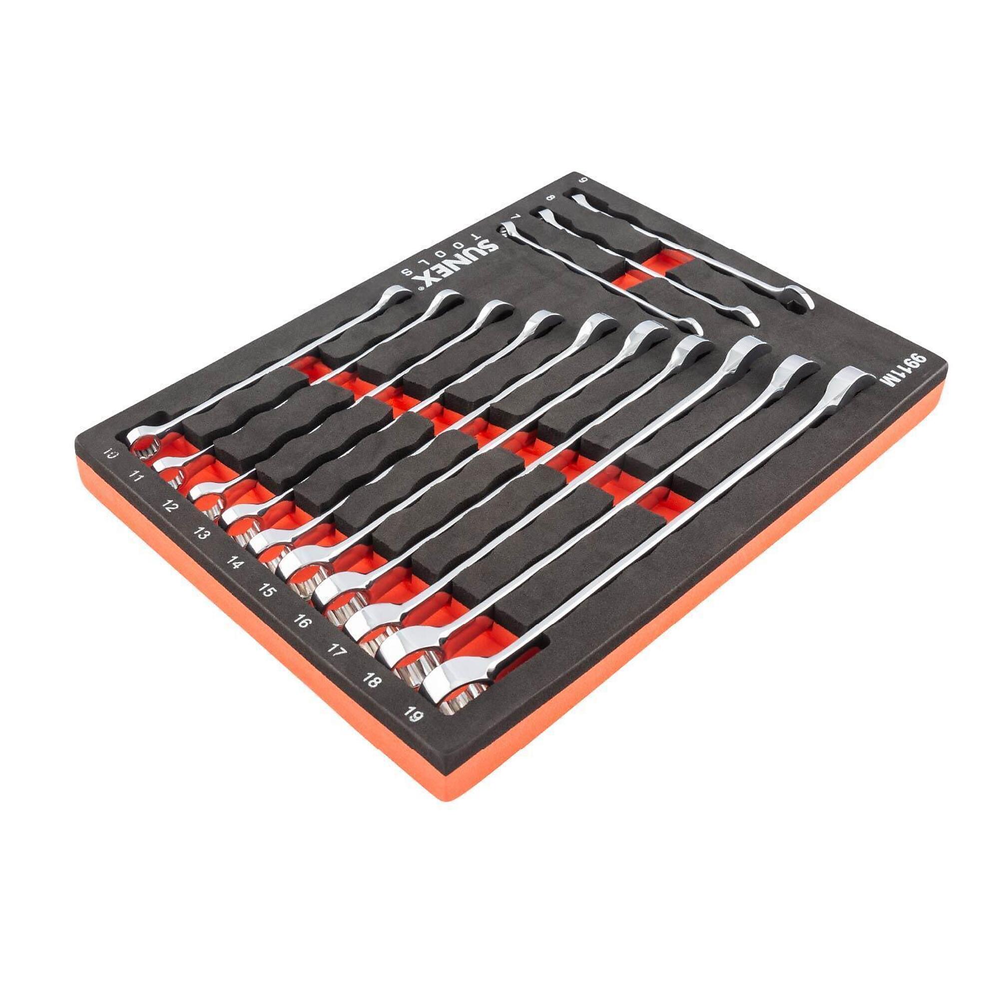 Sunex Tools V-Groove Metric Wrench Set — 13-Piece, 7mm-19mm, EVA Foam, Model# 9911M